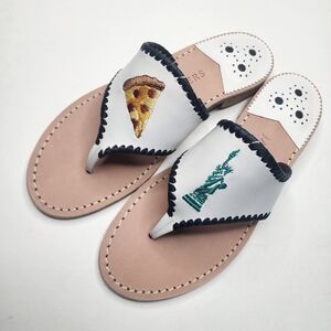 New Jack Rogers New York Embroidered Sandals Size 7 Statue of Liberty Pizza
